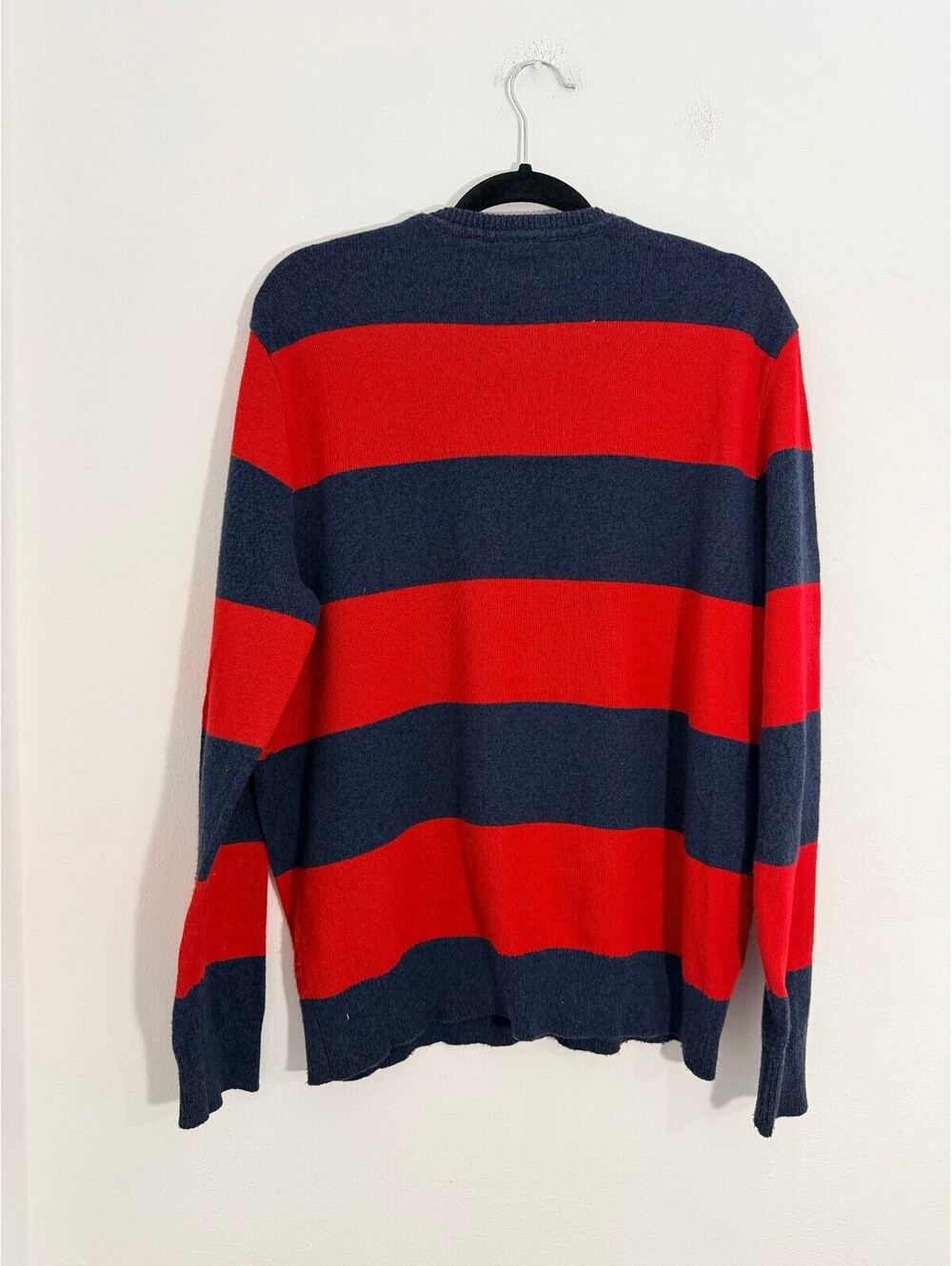 Gap Merino Wool Blend Striped Crewneck Sweater Red Navy Size L - Picture 3 of 9
